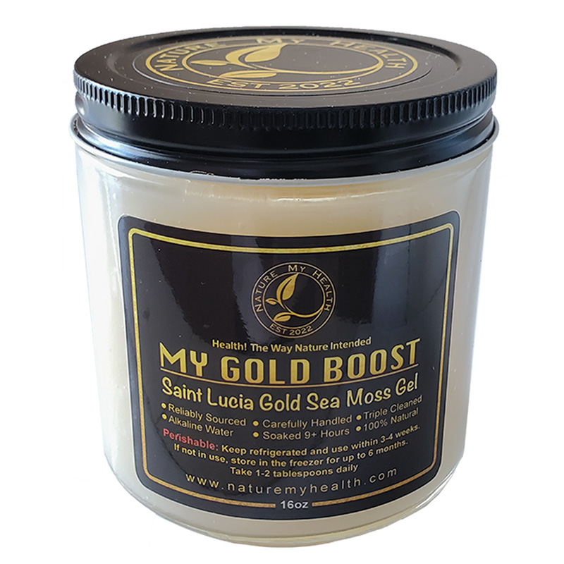 gold sea moss gel product white background